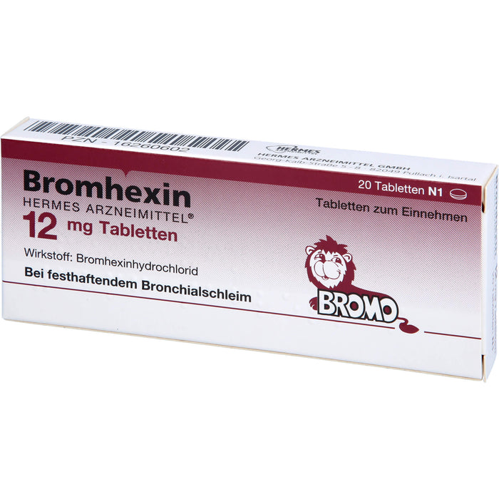 Bromhexin Hermes Arzneimittel 12 mg Tabletten bei festhaftendem Bronchialschleim, 20 pc Tablettes