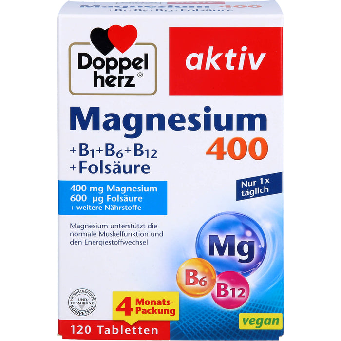 Doppelherz Magnesium 400+ B1 + B6 + B12 + Folsäure, 120 St TAB