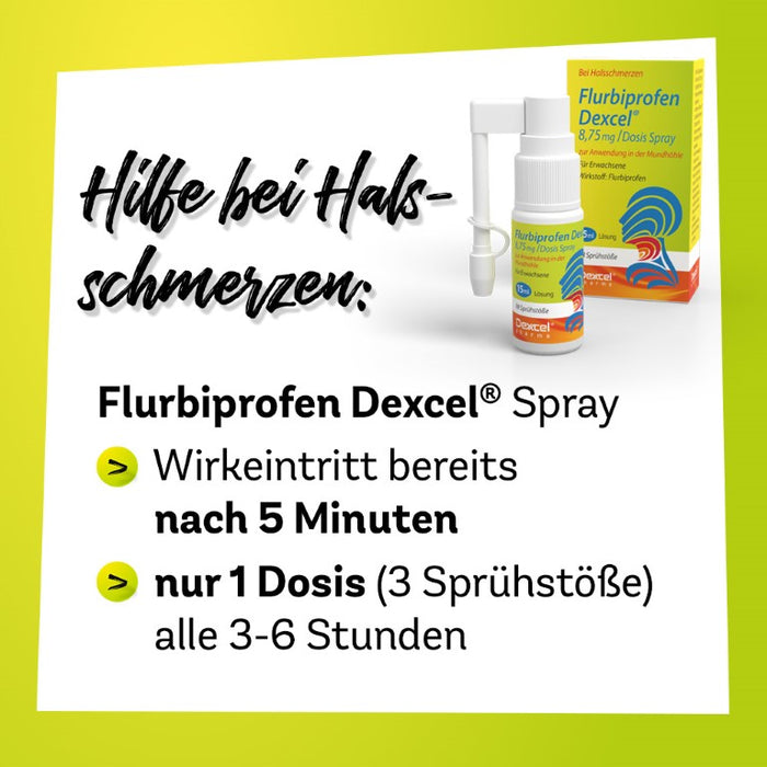 Flurbiprofen Dexcel 8,75 mg Lutschtabletten zur kurzzeitigen, symptomatischen Behandlung von Halsentzündungen, 24 pc Tablettes