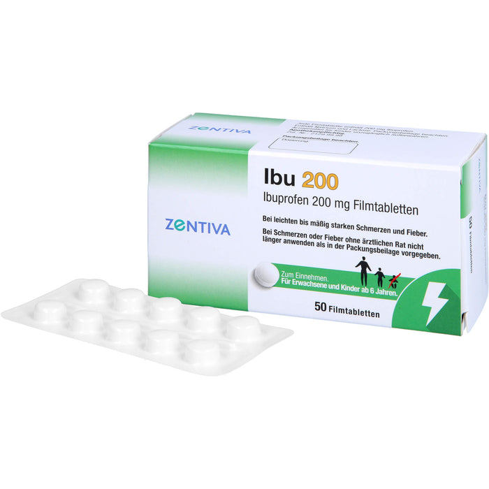 ZENTIVA Ibu 200 Filmtabletten bei leichten bis mäßig starken Schmerzen und Fieber, 50 pcs. Tablets