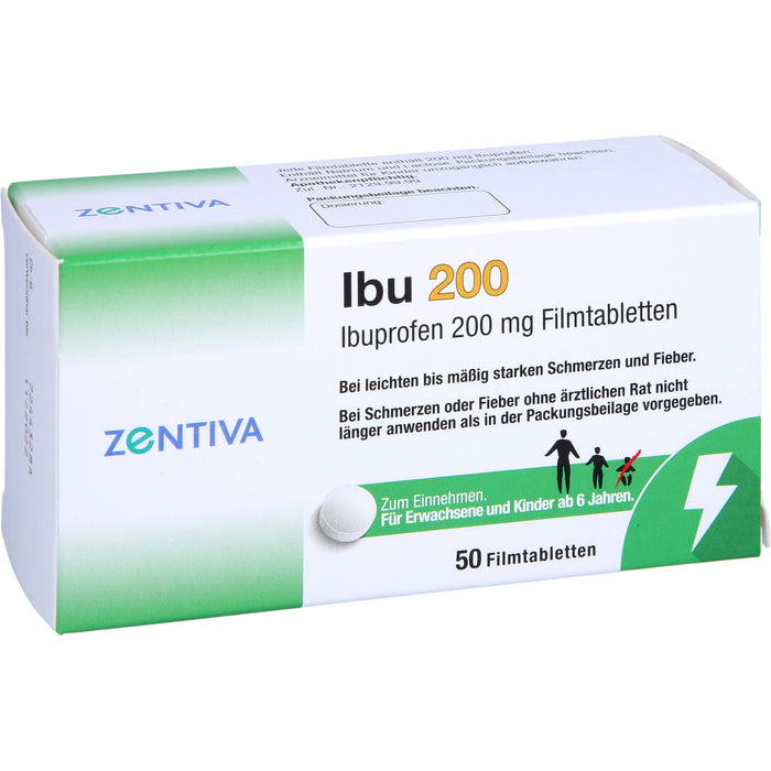 ZENTIVA Ibu 200 Filmtabletten bei leichten bis mäßig starken Schmerzen und Fieber, 50 pcs. Tablets