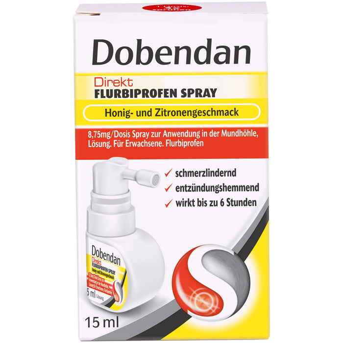 Dobendan Direkt Flurbiprofen Spray Honig- und Zitronengeschmack 8,75 mg/Dosis Spray zur Anwendung in der Mundhöhle, Lösung, 15 ml Solution