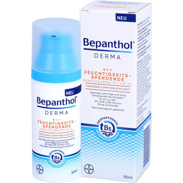 Bepanthol Derma feuchtigkeitsspendende Gesichtscreme LSF 25 für trockene und empfindliche Haut, 50 ml Cream