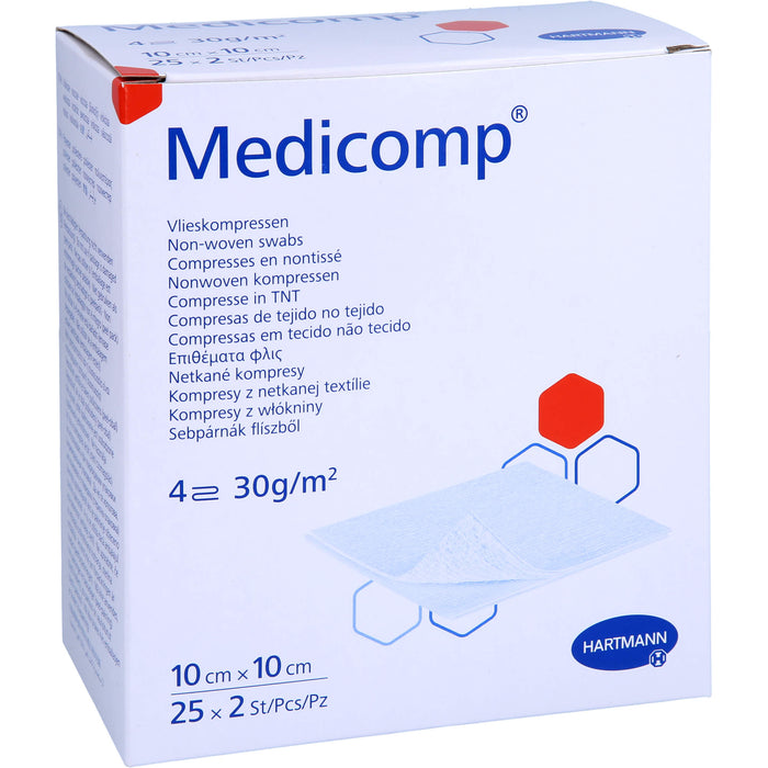 Medicomp Vliesstoffkompressen steril 10 x 10 cm 4 lagig zur Wundversorgung, 50 pc Compresses