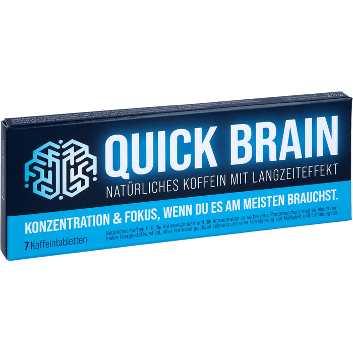 Quick Brain - natürliche Koffeintabletten für Fokus und Konzentration, mit Langzeiteffekt - mit 80 mg Koffein (u.a. aus Mate, Guarana) und Magnesium, 7 pc Tablettes