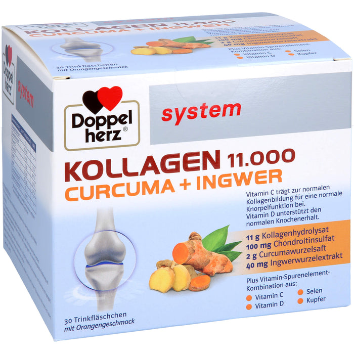 Doppelherz system Kollagen 11,000 Curcuma + Ingwer Lösung für eine normale Knorpelfunktion und zur Unterstützung eines normalen Knochenerhalts, 30 pc Biberons