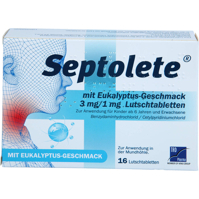 Septolete mit Eukalyptus-Geschmack 3 mg / 1 mg Lutschtabletten, 16 pcs. Tablets