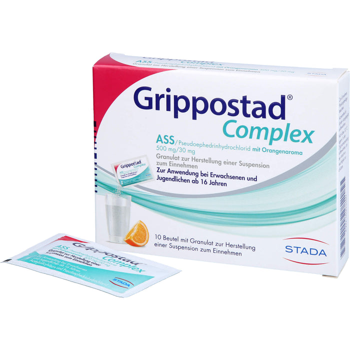 Grippostad Complex ASS / Pseudoephedrinhydrochlorid mit Orangenaroma Granulat bei Schnupfen und erkältungsbedeingten Schmerzen und Fieber, 10 pcs. Sachets