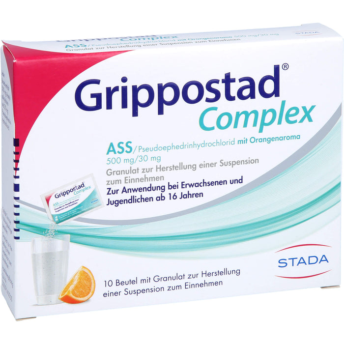 Grippostad Complex ASS / Pseudoephedrinhydrochlorid mit Orangenaroma Granulat bei Schnupfen und erkältungsbedeingten Schmerzen und Fieber, 10 pc Sachets