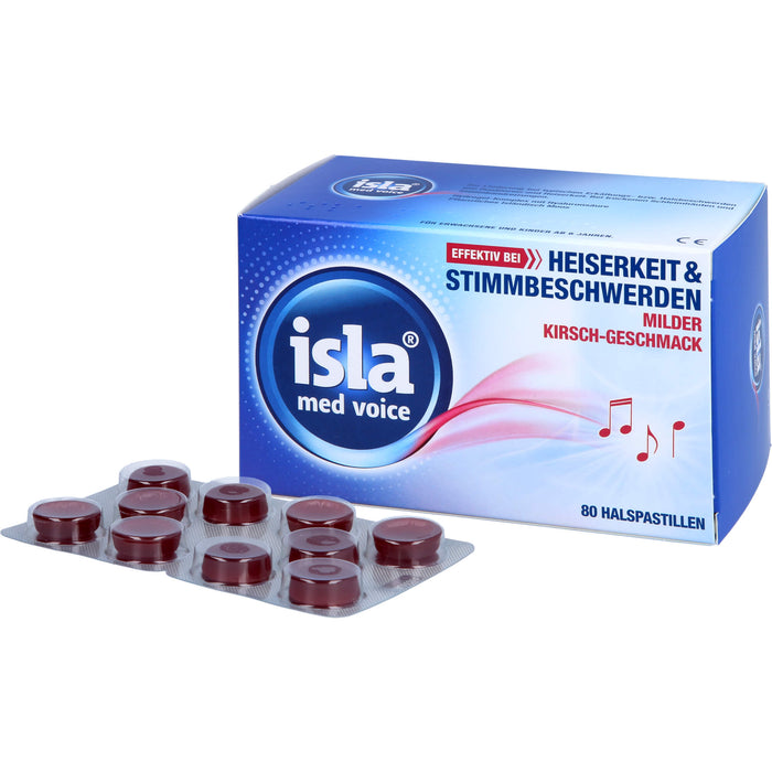 isla med voice Pastillen effektiv bei Heiserkeit und Stimmbeschwerden mit mildem Kirsch-Geschmack, 80 pc Pastilles