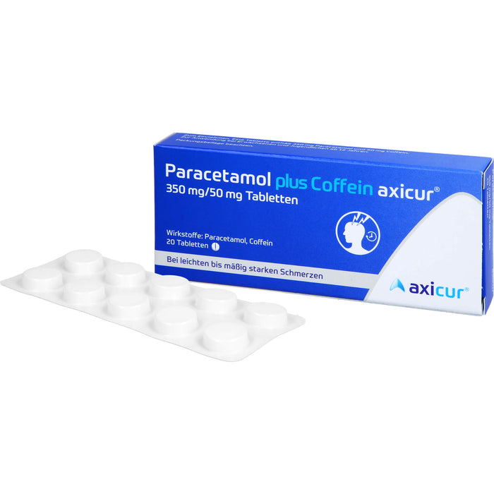 Paracetamol plus Coffein axicur 350 mg/50 mg Tabletten bei leichten bis mäßig starken Schmerzen, 20 pc Tablettes