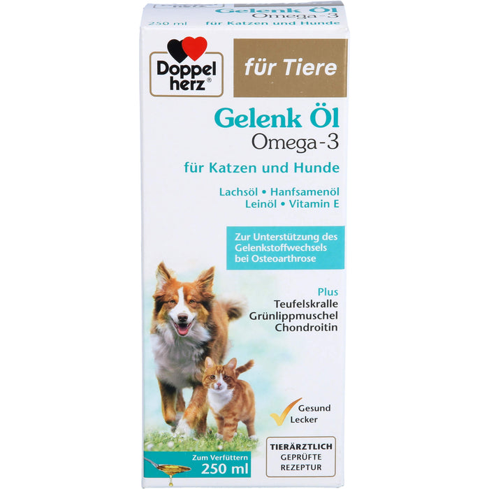 Doppelherz Gelenk Öl Omega 3 Lösung für Katzen + Hunde zur Unterstützung des Gelenkstoffwechsels bei Osteoarthrose, 250 ml Solution