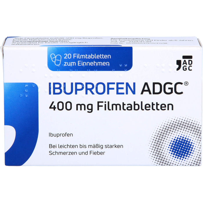 Ibuprofen ADGC 400 mg Filmtabletten bei Schmerzen oder Fieber, 20 St. Tabletten