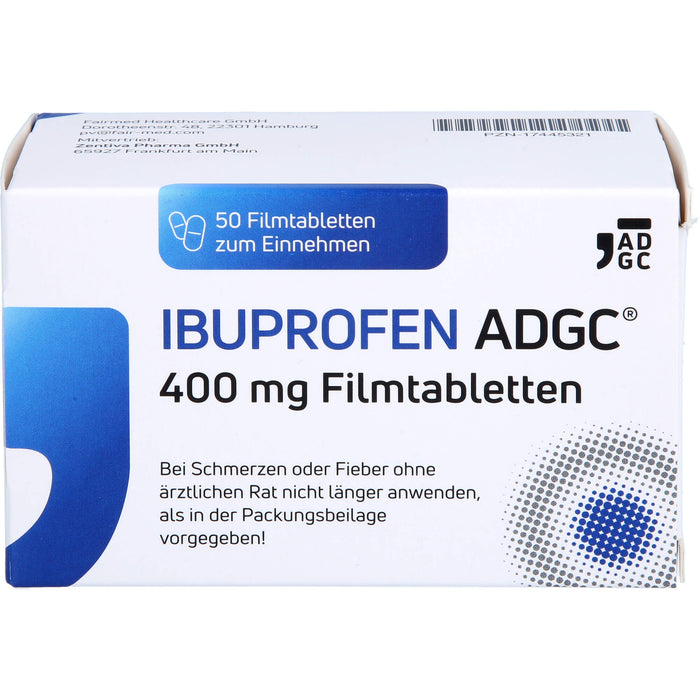 Ibuprofen ADGC 400 mg Filmtabletten bei Schmerzen oder Fieber, 50 pc Tablettes