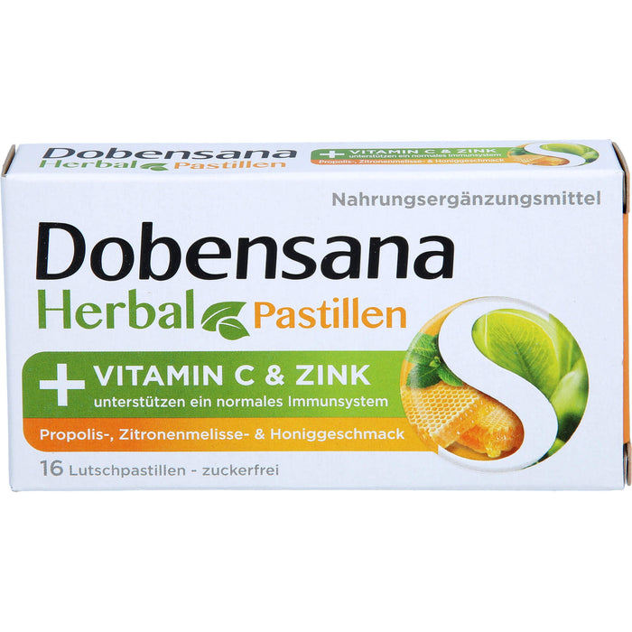 Dobensana Herbal Lutschpastillen mit Honiggeschmack Vitamin C Zink, 16 pc Pastilles