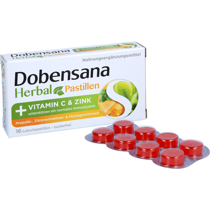 Dobensana Herbal Lutschpastillen mit Honiggeschmack Vitamin C Zink, 16 pc Pastilles