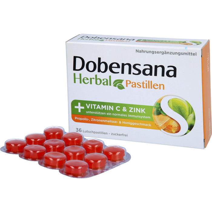 Dobensana Herbal Lutschpastillen mit  Honiggeschmack Vitamin C Zink, 36 pcs. Pastilles