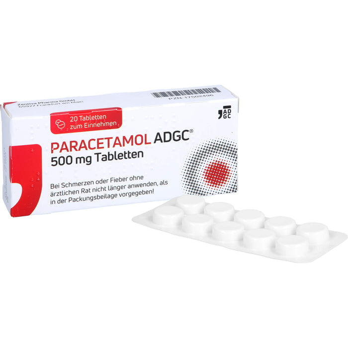 Paracetamol ADGC 500 mg Tabletten bei Schmerzen oder Fieber, 20 pc Tablettes