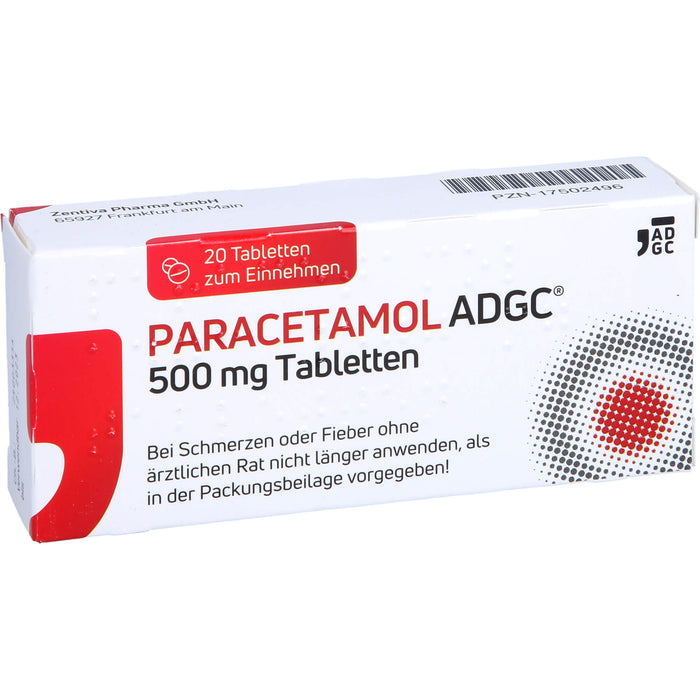 Paracetamol ADGC 500 mg Tabletten bei Schmerzen oder Fieber, 20 pcs. Tablets