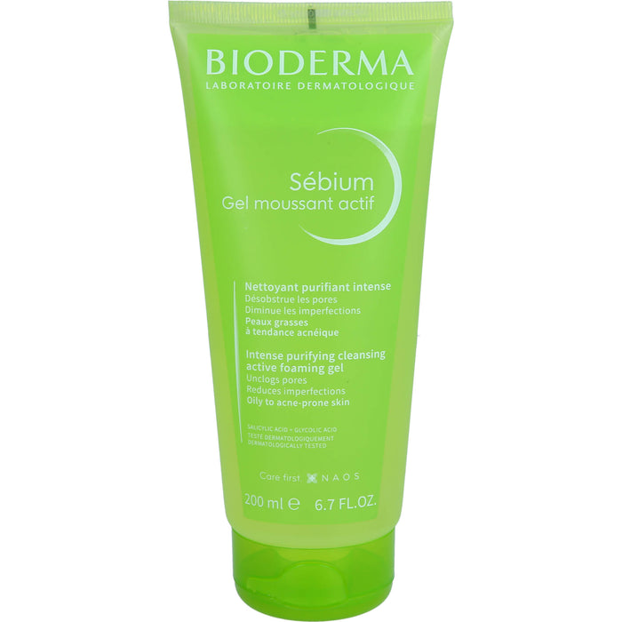 BIODERMA Sébium Gel moussant actif Reinigungsgel bei öliger Haut mit Unreinheiten und bei zu Akne neigender Haut, 200 ml Gel