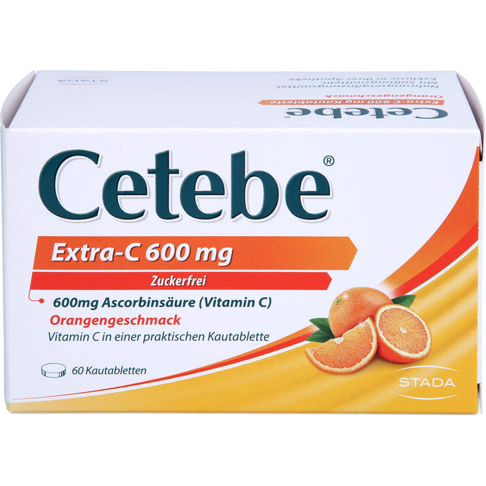 Cetebe Kautabletten Extra-C 600 mg unterstützt Ihre Immunabwehr mit Orangengeschmack, 60 St. Tabletten