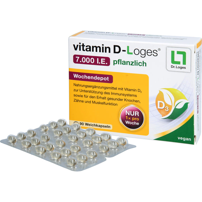 vitamin D-Loges 7.000 I.E. pflanzlich Wochendepot Weichkapseln zur Unterstützung des Immunsystems, 90 pc Capsules