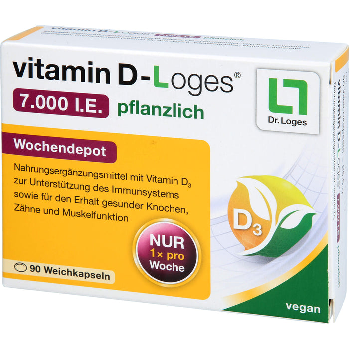 vitamin D-Loges 7.000 I.E. pflanzlich Wochendepot Weichkapseln zur Unterstützung des Immunsystems, 90 pcs. Capsules