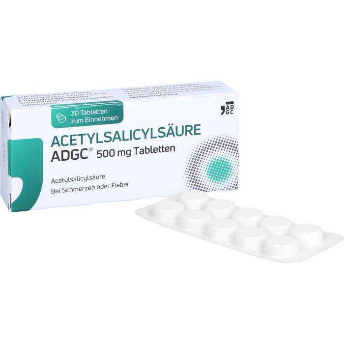 Acetylsalicylsäure ADGC 500 mg Tabletten bei Schmerzen oder Fieber, 30 pc Tablettes