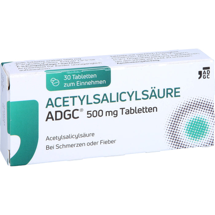 Acetylsalicylsäure ADGC 500 mg Tabletten bei Schmerzen oder Fieber, 30 St. Tabletten