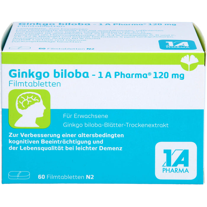 1 A Pharma Ginkgo biloba 120 mg Filmtabletten zur Verbesserung einer altersbedingten kognitiven Beeinträchtigung und bei leichter Demenz, 60 pcs. Tablets