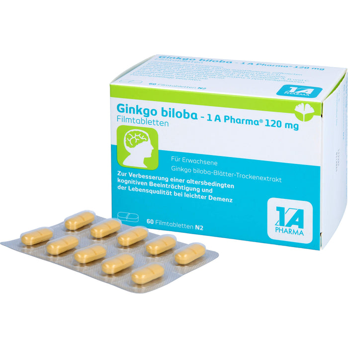 1 A Pharma Ginkgo biloba 120 mg Filmtabletten zur Verbesserung einer altersbedingten kognitiven Beeinträchtigung und bei leichter Demenz, 60 St. Tabletten