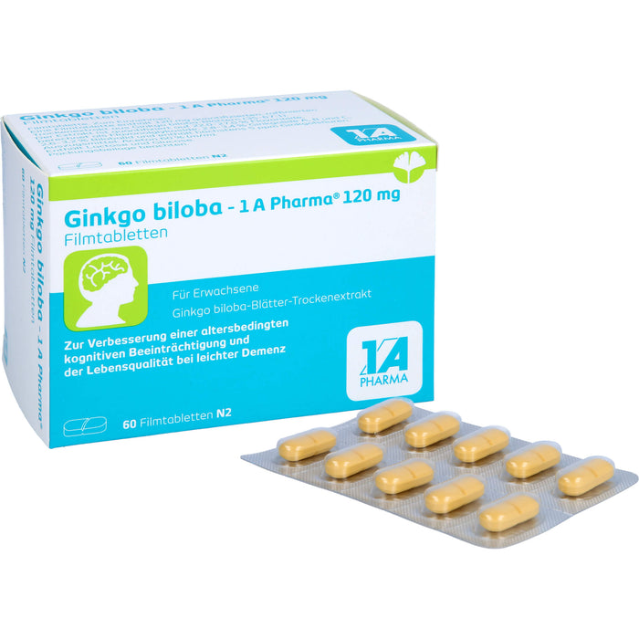 1 A Pharma Ginkgo biloba 120 mg Filmtabletten zur Verbesserung einer altersbedingten kognitiven Beeinträchtigung und bei leichter Demenz, 60 pcs. Tablets