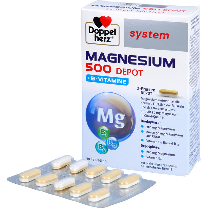 Doppelherz System Magnesium 500 Depot Tabletten für Muskeln und Nervensystem, 30 pcs. Tablets