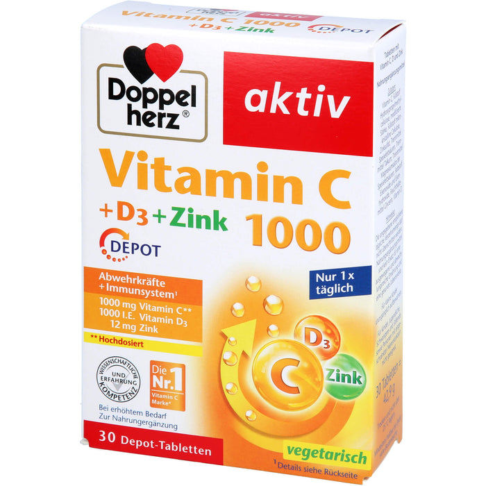 Doppelherz Vitamin C 1000 + D3 + Zink Depot Tabletten, 30 pc Tablettes