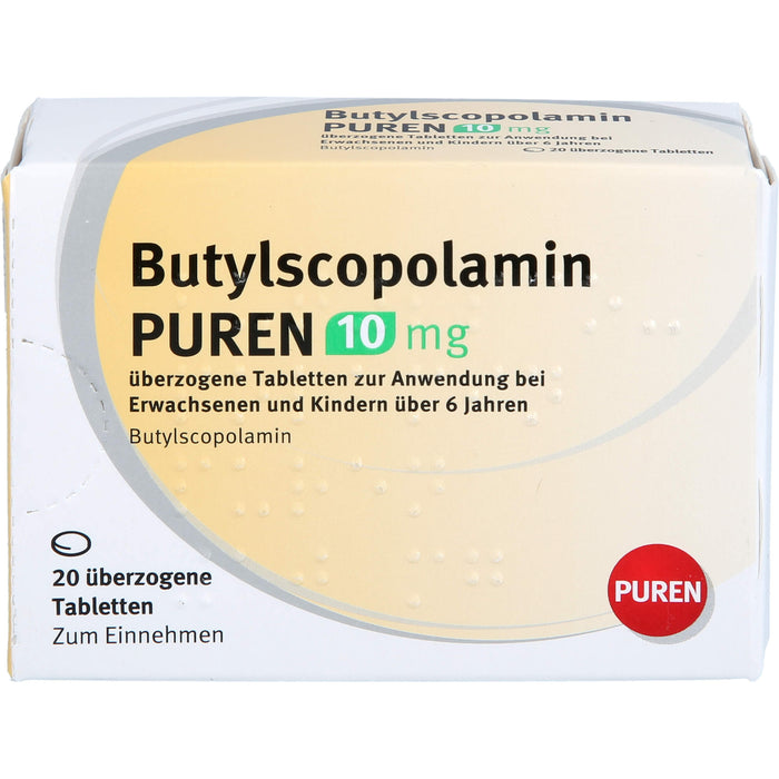 Butylscopolamin PUREN 10 mg überzogene Tabletten zur Anwendung bei Erwachsenen und Kindern über 6 Jahren, 20 St UTA