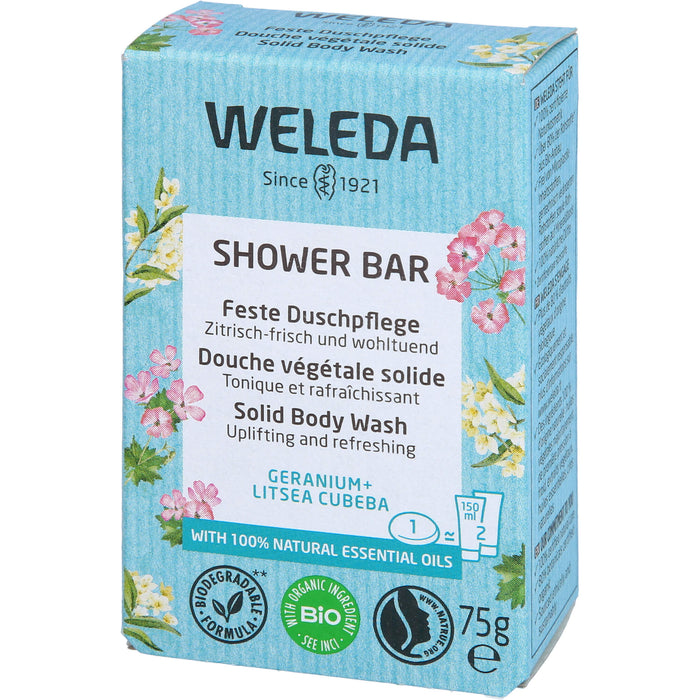 WELEDA Feste Duschpflege Geranium + Litsea Cubeba zitrisch frisch und wohltuend, 75 g pain de savon