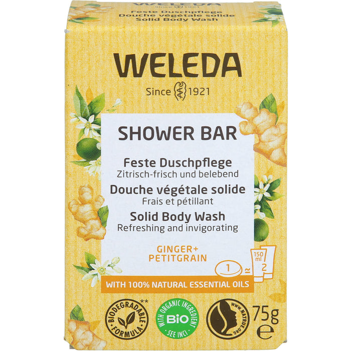 WELEDA Feste Duschpflege Ginger + Petitgrain zitrisch frisch und belebend, 75 g Seifenstück