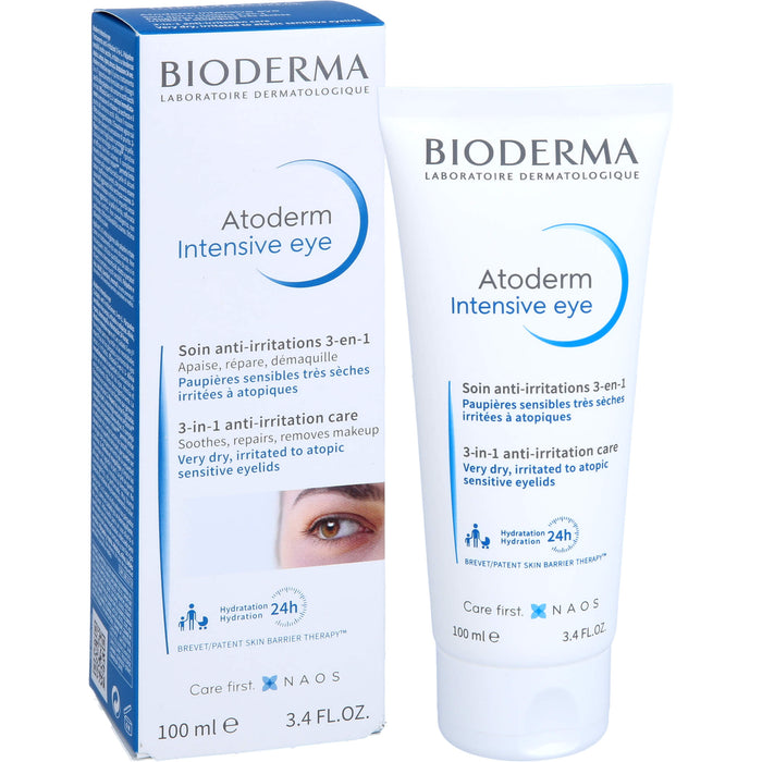 BIODERMA Atoderm Intensive eye Augencreme mit Hyaluronsäure bei trockenen, juckenden, irritierten bis zu Neurodermitis neigenden Augenlidern, 100 ml Cream