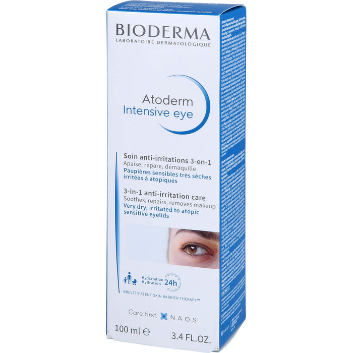 BIODERMA Atoderm Intensive eye Augencreme mit Hyaluronsäure bei trockenen, juckenden, irritierten bis zu Neurodermitis neigenden Augenlidern, 100 ml Crème