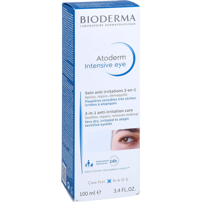 BIODERMA Atoderm Intensive eye Augencreme mit Hyaluronsäure bei trockenen, juckenden, irritierten bis zu Neurodermitis neigenden Augenlidern, 100 ml Cream