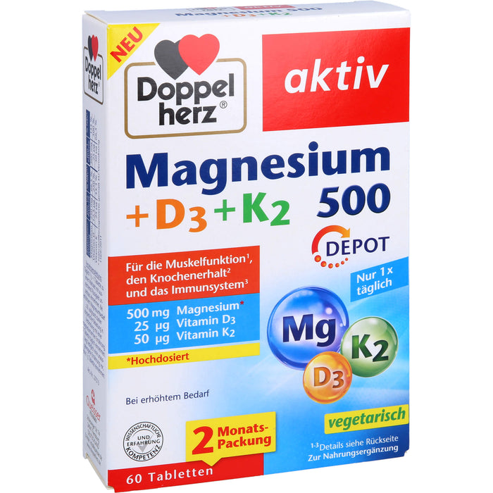 Doppelherz Magnesium 500 + D3 + K2 Depot, 60 St TAB