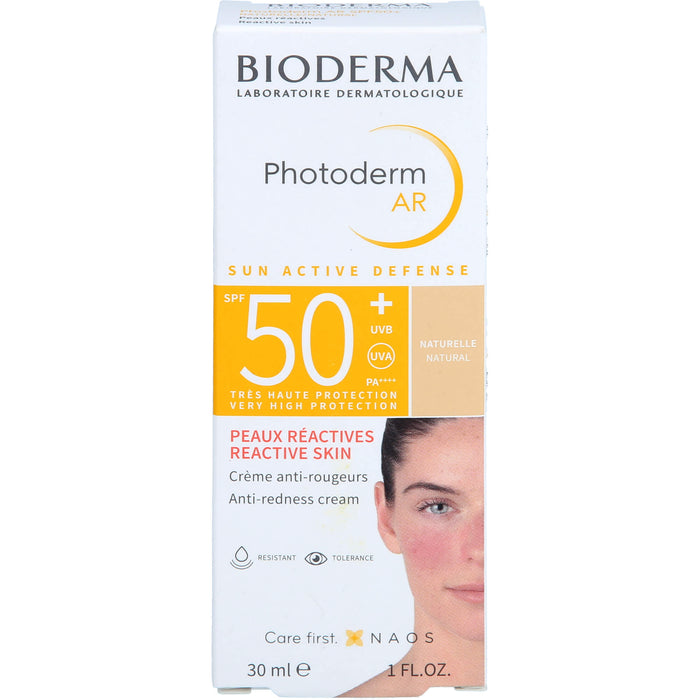 BIODERMA Photoderm AR LSF 50+ anti-Rötungen Sonnenschutz für das Gesicht bei Rosazea, bei empfindlicher, zu Rötungen neigender und reaktiver Haut, 30 ml Crème