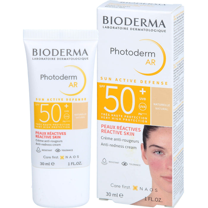 BIODERMA Photoderm AR LSF 50+ anti-Rötungen Sonnenschutz für das Gesicht bei Rosazea, bei empfindlicher, zu Rötungen neigender und reaktiver Haut, 30 ml Cream