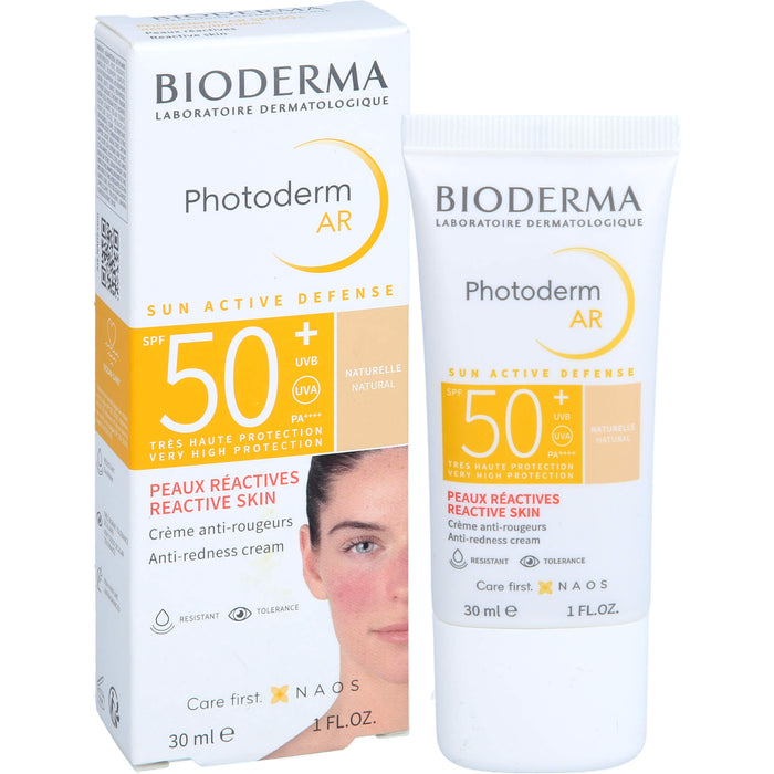 BIODERMA Photoderm AR LSF 50+ anti-Rötungen Sonnenschutz für das Gesicht bei Rosazea, bei empfindlicher, zu Rötungen neigender und reaktiver Haut, 30 ml Creme