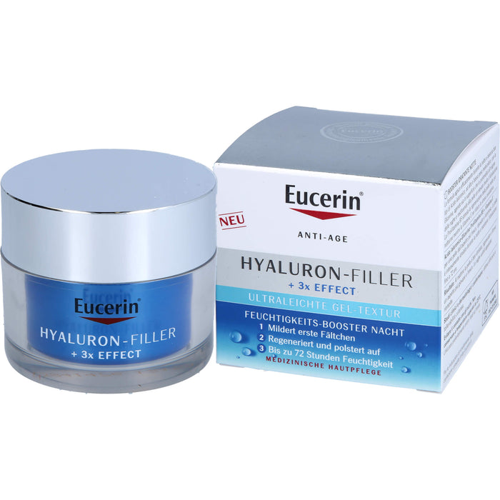 Eucerin Hyaluron-Filler und 3x Effect Feuchtigkeits-Booster Nachtpflege – Gesichtspflege mit Hyaluronsäure gegen Falten, 50 ml Cream