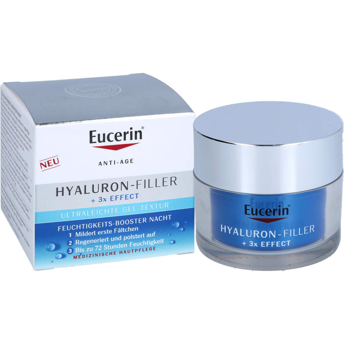 Eucerin Hyaluron-Filler und 3x Effect Feuchtigkeits-Booster Nachtpflege – Gesichtspflege mit Hyaluronsäure gegen Falten, 50 ml Creme