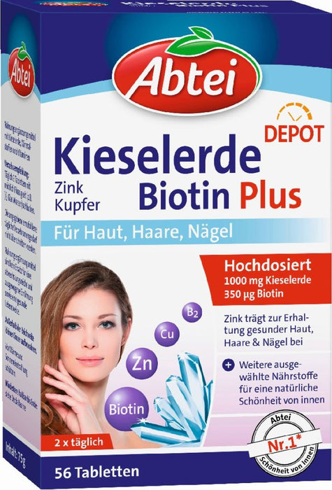 Abtei Depot Kieselerde Biotin Plus für Haut, Haare, Nägel, 56 pc Tablettes