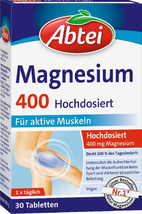 Abtei Magnesium 400 Tabletten hochdosiert für aktive Muskeln, 30 pcs. Tablets