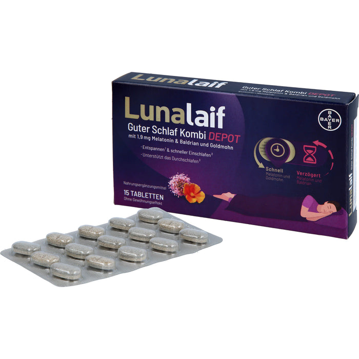 Lunalaif Guter Schlaf Kombi Depot mit 1,9 mg Melatonin Tabletten, 15 pc Tablettes