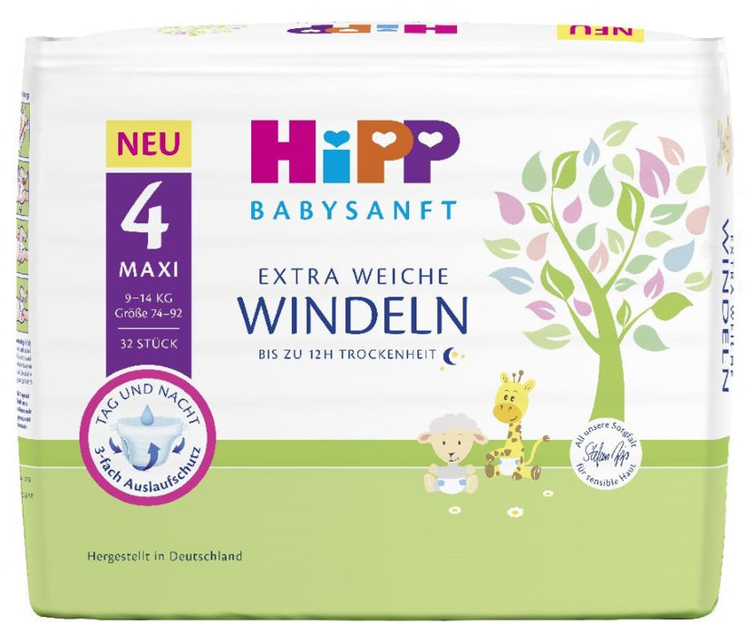 Hipp Babysanft maxi Größe 4 extra weiche Windeln, 32 St. Windeln